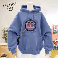 歐洛黛衛衣女加絨寬松休閑中長(cháng)款韓版連帽寬松慵懶風(fēng)百搭長(cháng)袖上衣女 藍色 2XL