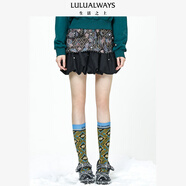 LULUALWAYS 冬季新款法式復古風(fēng)印花蓬蓬裙邊半身裙 咖啡色 S