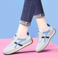 Cupald牛皮運(yùn)動(dòng)鞋女2025春秋季新款女鞋子休閑鞋跑步鞋老爹鞋軟底旅游鞋 白藍(lán)色皮面款  （標(biāo)準(zhǔn)尺碼） 36