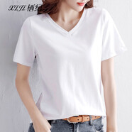 棲紀寬松t恤女短袖春夏裝2025新款純色棉圓領(lǐng)半袖體恤上衣 白色【601】 L 建議(109-118斤)