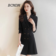 BCMDM香港潮牌職業(yè)西裝連衣裙女 2025春季新款正裝收腰大碼百褶A字短裙 黑色 662款 3XL