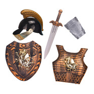 六一節盔甲鎧甲勇士道具可穿兒童節演出道具海盜刀劍玩具盾牌 套裝-E-古銅