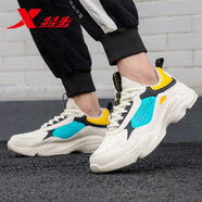 特步男鞋棉鞋冬季新款冬季旗艦老爹鞋加絨保暖皮面休閑鞋跑步鞋 米蘭黃 43