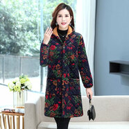 君芳雅  媽媽秋冬裝棉衣女加絨加厚棉服加中老年女裝中長(cháng)款棉襖外套 綠色小花 3XL 建議130-150斤
