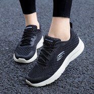 Skechers斯凱奇女鞋跑步鞋春季新款網(wǎng)布透氣運動(dòng)鞋子女減震軟底輕便跑鞋 黑色-BLK 36