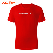 攬勝天下（SUMMITGLORY）圓領(lǐng)T恤棉夏裝男女舒適親膚簡約透氣棉感短袖上衣字母印花t恤 中國紅-男 M