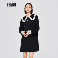Semir森馬連衣裙女撞色娃娃領(lǐng)寬松秋冬季甜美女生長袖衛(wèi)衣裙俏皮 黑色9000 XS 150/76A/XS