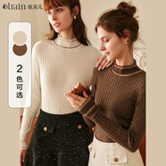 Olrain歐芮兒半高領(lǐng)女裝冬季修身顯瘦毛衣歐根紗拼接打底衫 淺杏色 M
