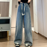 Baldauren女童褲子12-15歲初高中學(xué)生秋冬新款18少女牛仔褲寬松韓版闊腿褲 藍色 160 M 建議/95-105斤