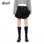 DZZIT地素春季休閑甜酷少女荷葉邊層疊裝飾半身裙短裙女 黑色 XS