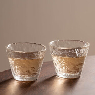 瓷牌茗茶具（cipaiming teaset）玻璃冰紋小茶杯夏日圍爐冰茶功夫茶具品茗杯家用戶外聞香杯茶盞 錘紋《冰露》杯2個(gè)裝