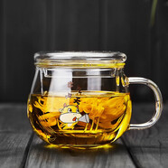 美斯尼 茶杯耐熱玻璃杯水杯泡花茶杯帶過濾加厚辦公杯茶水分離杯喝水杯 牛氣沖天（女） 400ml