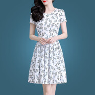哈曼萊登夏季女裝2023新款連衣裙短袖時尚氣質(zhì)夏天雪紡高端網(wǎng)紗女碎花裙子 6805白色碎花 L建議【105-114斤】