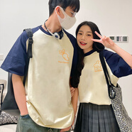 MDlila情人節(jié)禮物情侶裝夏季短袖2025新款男女寬松休閑衣服t恤班服定制 蘿卜男款 杏藏青色 L 單件（建議115-135斤）