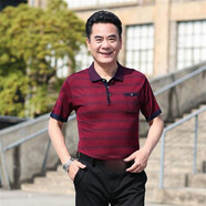 暢印 爸爸短袖t恤40-50歲中老年人半袖打底衫T恤衫夏裝中年男士冰絲衣服爺爺 dx-981紅色 L-170-建議120-135斤