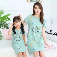 九能女童睡裙純棉睡衣 夏季薄款母女兒童睡短袖寶寶家居裙（單件） 睡裙-粉草莓 175(適合160-165cm120斤內)