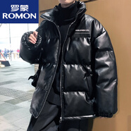 羅蒙（ROMON）冬裝情侶立領(lǐng)羽絨棉服PU皮衣加厚保暖面包服寬松羽絨棉服外套男女 黑色 4XL