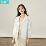 茵曼（INMAN）短外套春秋季女裝新款翻領(lǐng)七分袖橡筋抽繩上衣 白色 L