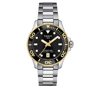 天梭（TISSOT）瑞士手表 海星潛水表系列夜光帶日歷300米防水時(shí)尚石英男女士腕表 黑盤鋼帶T120.210.21.051.00