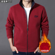 JEEP SPIRIT吉普休閑夾克男外套純棉拉鏈開衫茄克春秋簡約上衣男裝 JC6025紅色加絨加厚 M碼建議120-140斤穿著
