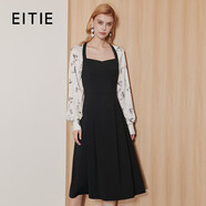 愛(ài)特愛(ài)（EITIE）燈籠袖拼接法式方領(lǐng)印花收腰顯瘦連衣裙秋季新款裙子C2307230 極簡(jiǎn)黑20 XL 170