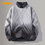 吉普（JEEP）毛衣男秋冬季襯衫領(lǐng)針織衫男士保暖上衣男裝打底衫 灰色 2XL 