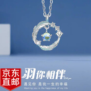 Warme Farben足銀銀項鏈女輕奢簡約羽毛設計感鎖骨鏈實用情人節(jié)生日禮物送女友 琉璃石羽毛項鏈
