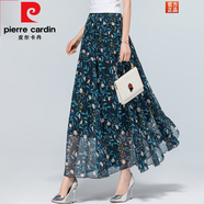 皮爾卡丹（pierre cardin）波西米亞半身裙女夏季顯瘦百搭高腰雪紡碎花松緊腰大擺仙長(zhǎng)裙子 孔雀花 XL