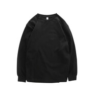 賓儲（BINCHU）長(cháng)袖t恤 男純棉厚實(shí)寬松純色白色春秋衛衣日系圓領(lǐng)打底衫 黑色(230g) L