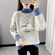 花仙醉高中生女孩加厚加絨毛衣少女秋冬裝初中生學(xué)生冬天穿的套頭打底衫 一只兔灰色[春秋] M_95-105斤 均碼