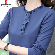 皮爾卡丹（pierre cardin）德絨半高領(lǐng)打底衫女秋冬韓版長(cháng)袖百搭修身洋氣中年蕾絲上衣女時(shí)尚 8032 藍色 M 建議100斤內
