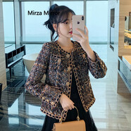Mirza Mirror小香風(fēng)外套女秋冬重工粗花呢冬季短款小個(gè)子開衫毛呢名媛氣質(zhì)上衣 棕色 S
