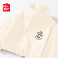 名創(chuàng)優(yōu)品（MINISO）純棉長袖t恤女2025新款爆款春秋奶白色打底衫上衣休閑寬松體恤衫 【德絨保暖】米白(熊仔口袋胸標(biāo)) L 165 (顯瘦 遮肚子)