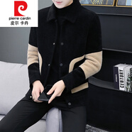皮爾卡丹秋冬短款毛呢外套男韓版潮流修身仿水貂絨夾克男裝加厚拼色呢子大衣針織 橙色 M