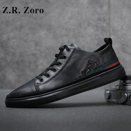 Z.R.Zoro奢侈高檔品牌真皮男鞋2025夏季新款鞋子男休閑鞋潮流皮鞋男板鞋男 黑色內(nèi)增高 40 現(xiàn)貨（皮鞋碼）