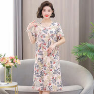 iosn中老年棉綢睡裙女夏季睡衣人造棉連衣裙子中長(cháng)款大碼家居服媽媽裝 米玉兔 3XL125-145斤以?xún)?
                                         title=