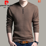 皮爾卡丹（pierre cardin）長袖t恤男v領2025春季新款中青年體恤薄款打底衫男裝上衣服雞心領 D2158駝色 薄款 175/XL