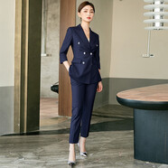 芭妃婭2025新款小西裝外套女七分袖薄款秋冬休閑OL售樓處工作服西服 藏青色西裝外套+九分褲 M