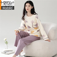 莫代爾純.棉睡衣女套裝春秋季長(cháng)袖褲韓版寬松純.棉家居服女裝兩件套 杏淺紫 6314純/棉 M(80-97斤)棉秋春