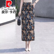 皮爾卡丹（pierre cardin）碎花直筒半身裙2025夏新款雪紡印花包臀裙復(fù)古開(kāi)叉一步裙旗袍裙 碎花 L 建議105-115斤