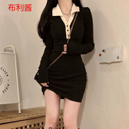 麥叢辣妹連衣裙女秋冬季新款修身內(nèi)搭打底緊身甜辣風(fēng)包臀短裙裙子 黑色【收藏關(guān)注優(yōu)先發(fā)貨】 L 建議105-120斤
