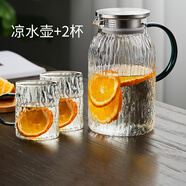 綠昌明涼水壺玻璃冷水壺樹紋水壺耐高溫加厚玻璃花果茶壺大容量涼白開壺 推薦 涼水壺 +2杯300ml 1500ml
