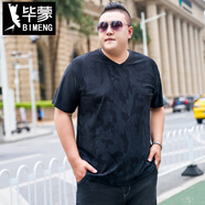 畢蒙（bimeng）加肥加大碼短袖t恤男士休閑肥佬寬松上衣潮牌胖子衣服夏季 黑色 2XL