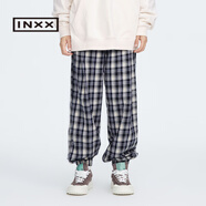 英克斯（inxx）【INXX】Standby 明星同款格紋休閑長(cháng)褲男女同款寬松直筒褲子 黑色 S