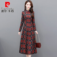 皮爾卡丹女士冬天旗袍2025年新款中年老年媽冬季加絨加厚長(cháng)款連衣裙女秋冬 紅色(常規款) 4XL (145-155斤)