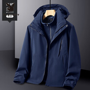 花花公子戶(hù)外小個(gè)子沖鋒衣男女三合一加絨外套可拆卸兩件套登山服定制logo 深藍色-男(加內膽) M (尺碼偏小拍大一碼)