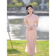 KAHTOP2025春夏新款連衣裙歐若風(fēng)新中式仙女超仙森系設計感收腰裙子YGW 新中式純色蕾絲粉色 2XL