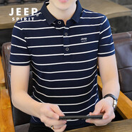 JEEP SPIRIT吉普短袖t恤男夏季新品男士半袖polo翻領(lǐng)體恤中青年時(shí)尚男裝上衣 藍色 L /115-130斤