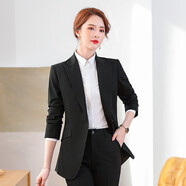 羅蒙 西服套裝女職場(chǎng)氣質(zhì)休閑西裝春秋新款銷(xiāo)售職業(yè)套裝商務(wù)正裝 黑色西裝上衣+襯衫+褲子 L