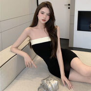 喬駿晟抹胸連衣裙女一字肩百搭辣妹修身收露肩短裙年夏季薄款包臀裙子 黑色【薄款】 M 碼【建議90-110斤】